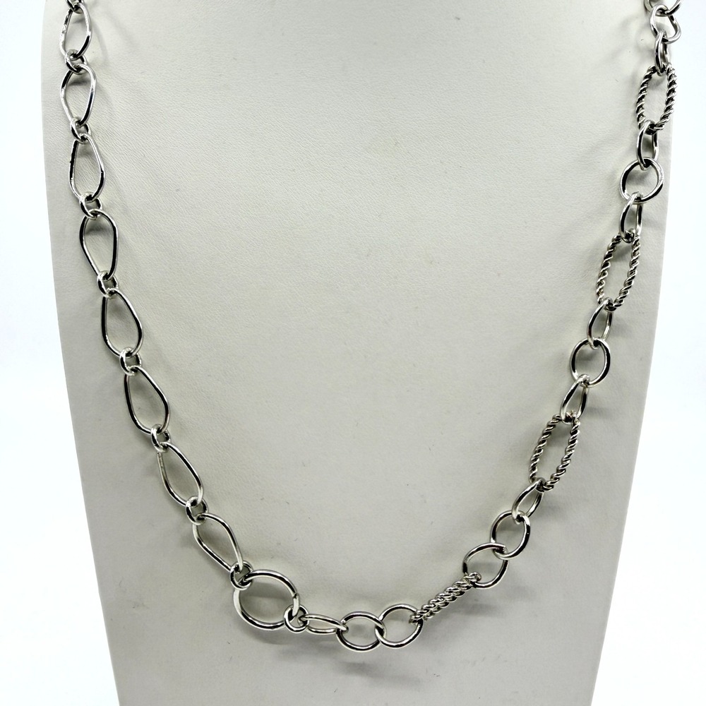 Vintage Y2K Silver Tone Mixed Link Chain Necklace Textured Chunky Statement 36"